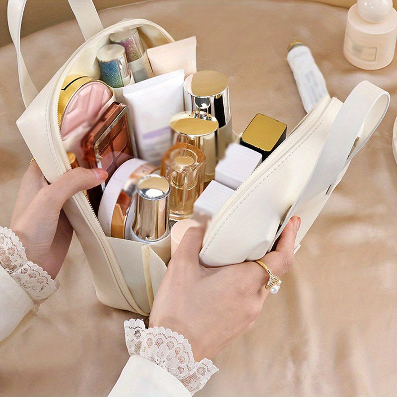 1pc Large Capacity Makeup Bag, Portable Large Opening Makeup Bag, Double Zipper Home Travel Bag
